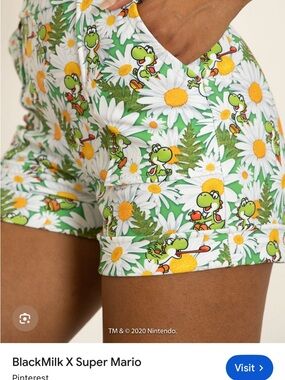 BlackMilk Super Mario Yoshi Daisy Print Green White Yellow Shorts